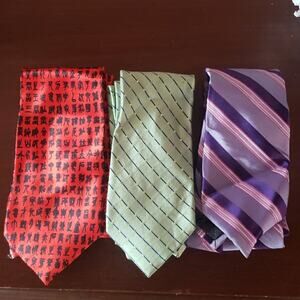 Lot of 3 Designer Ties Michael Kors Geoffrey Beane Herun Silk purple red green